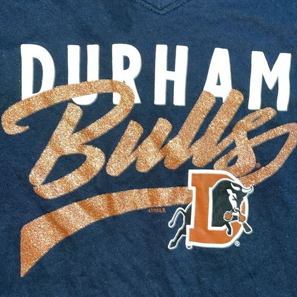 Women’s Bull Durham Bulls baseball Blue ladies model sexy low scoop cap sleeve - Picture 3 of 4